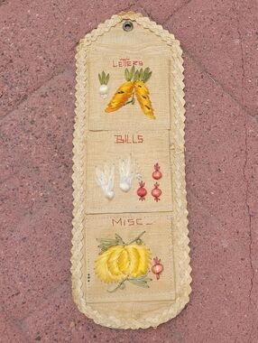 Embroidered Straw Wall Organizer